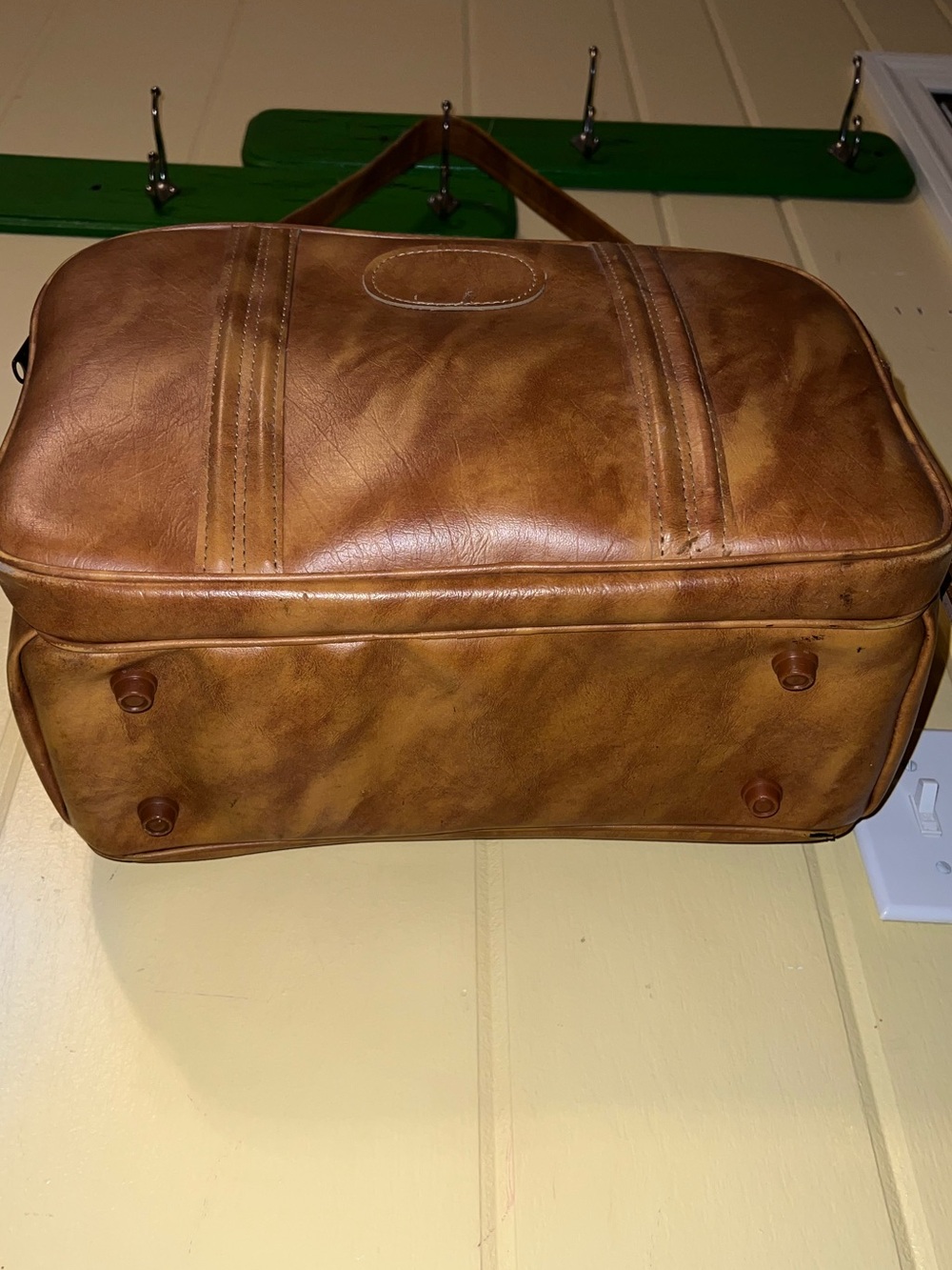 Vintage Brown Leather Travel Bag Retro Suitcase Shoulder Strap Carry On - Picture 5 of 11